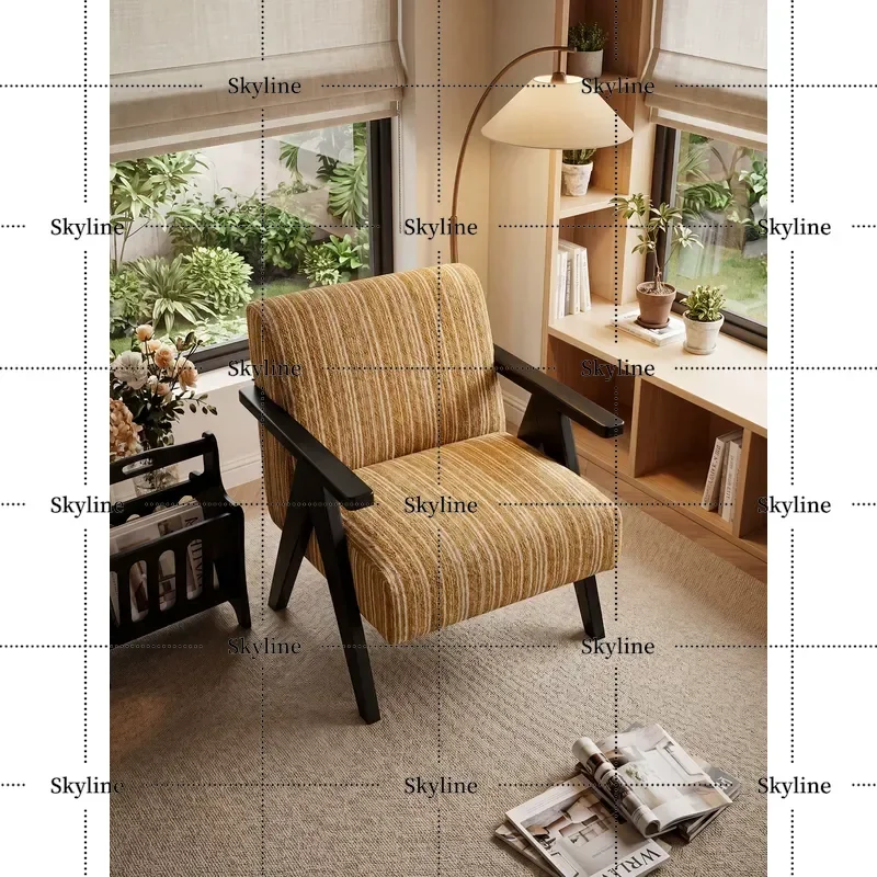 for Mairhk Single Sofa Chair Fabric Retro Living Room Balcony Antique Style Chandigarh Solid Wood Armrest Leisure Chair