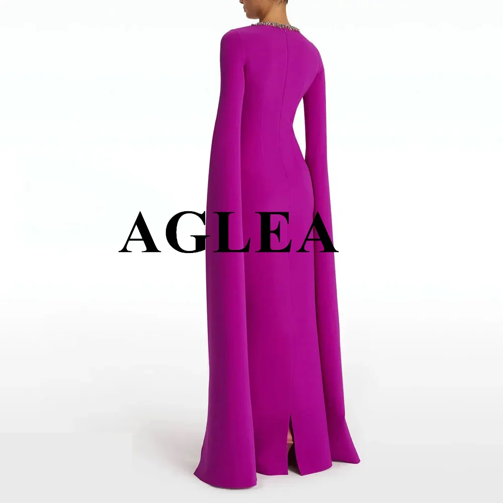 AGLEA-Vestido feminino roxo com o pescoço, mangas completas, até o chão, vestido de noite, festa de casamento, vestidos formais, Arábia, 2022