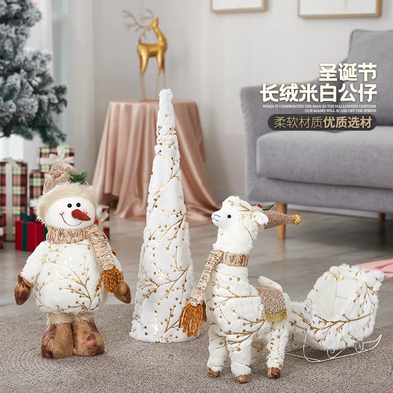 

Christmas Decoration Elderly Snowman Alpaca Figurine Hotel Cute Shopping Mall Bar Window Decoration Deer Cart Holiday Supplies