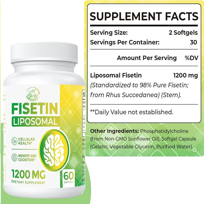 Fisetin 1200mg Liposome Pure Fisetin Polyphenol Antioxidant Immune Health Aging Cognitive Support Non GMO 60 Capsules