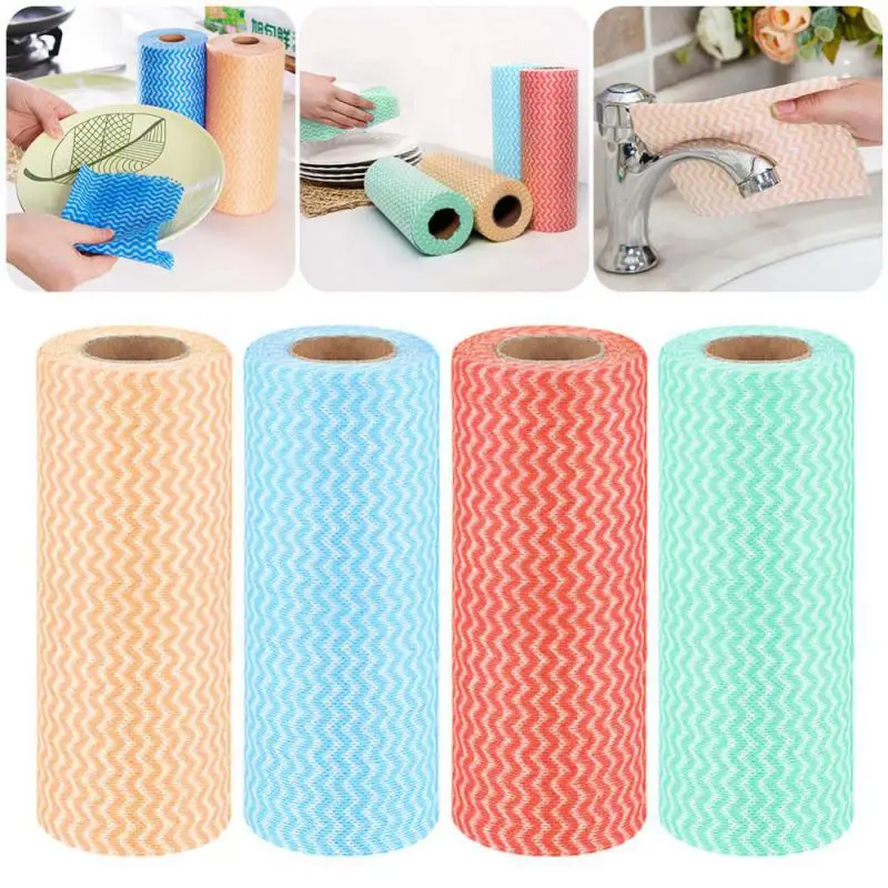 Roll Wipe Efficient Scale Rags Disposable Kitchen Towel Non Woven Microfiber Cloths Wavy Cleaning Outils Kitchen Accessories