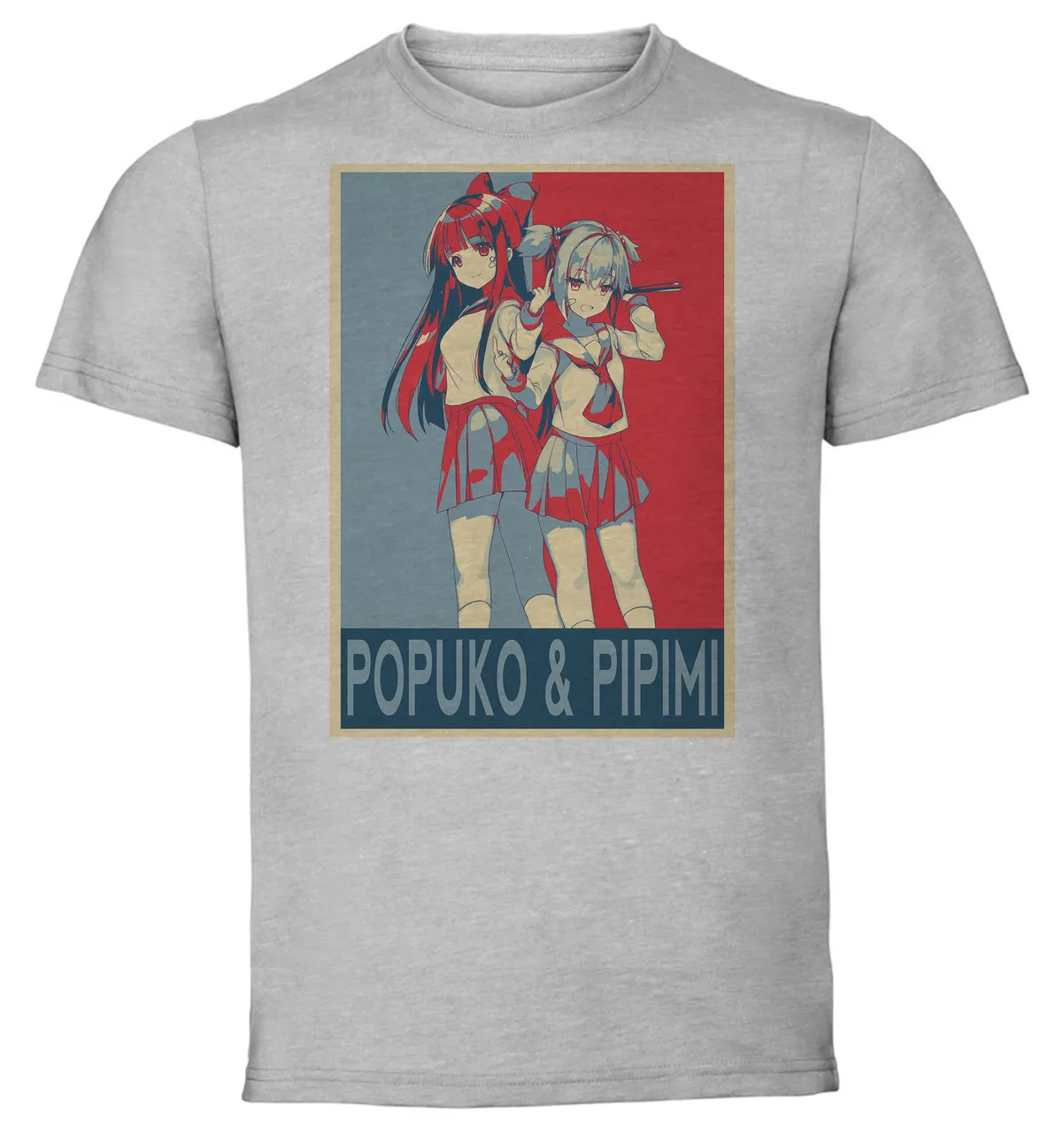 T-Shirt Unisex Grey Propaganda Pop Team Epic Popuko & Pipimi variant