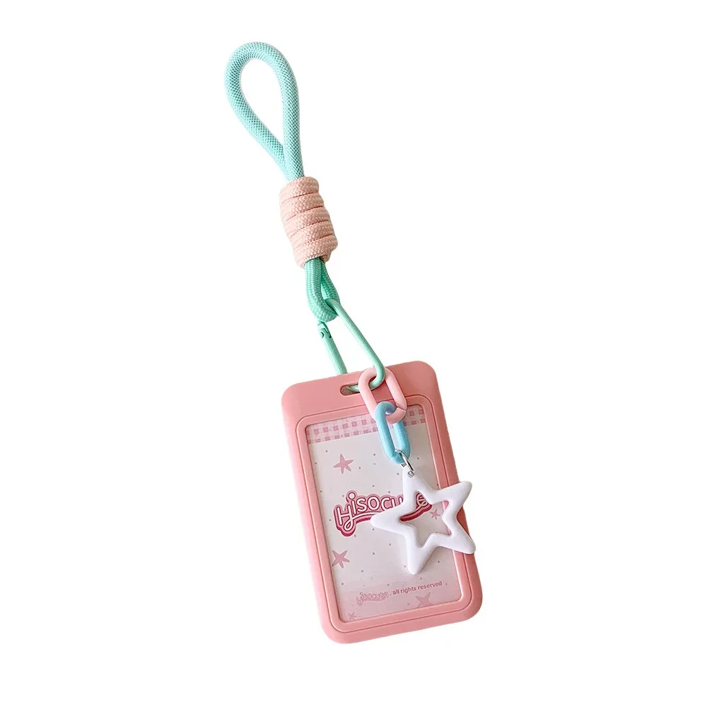

Cute Plastic Students Card Holder Sliding Cover DIY Photos Protective Cover with Lanyard Star Pendant ID Card Storage