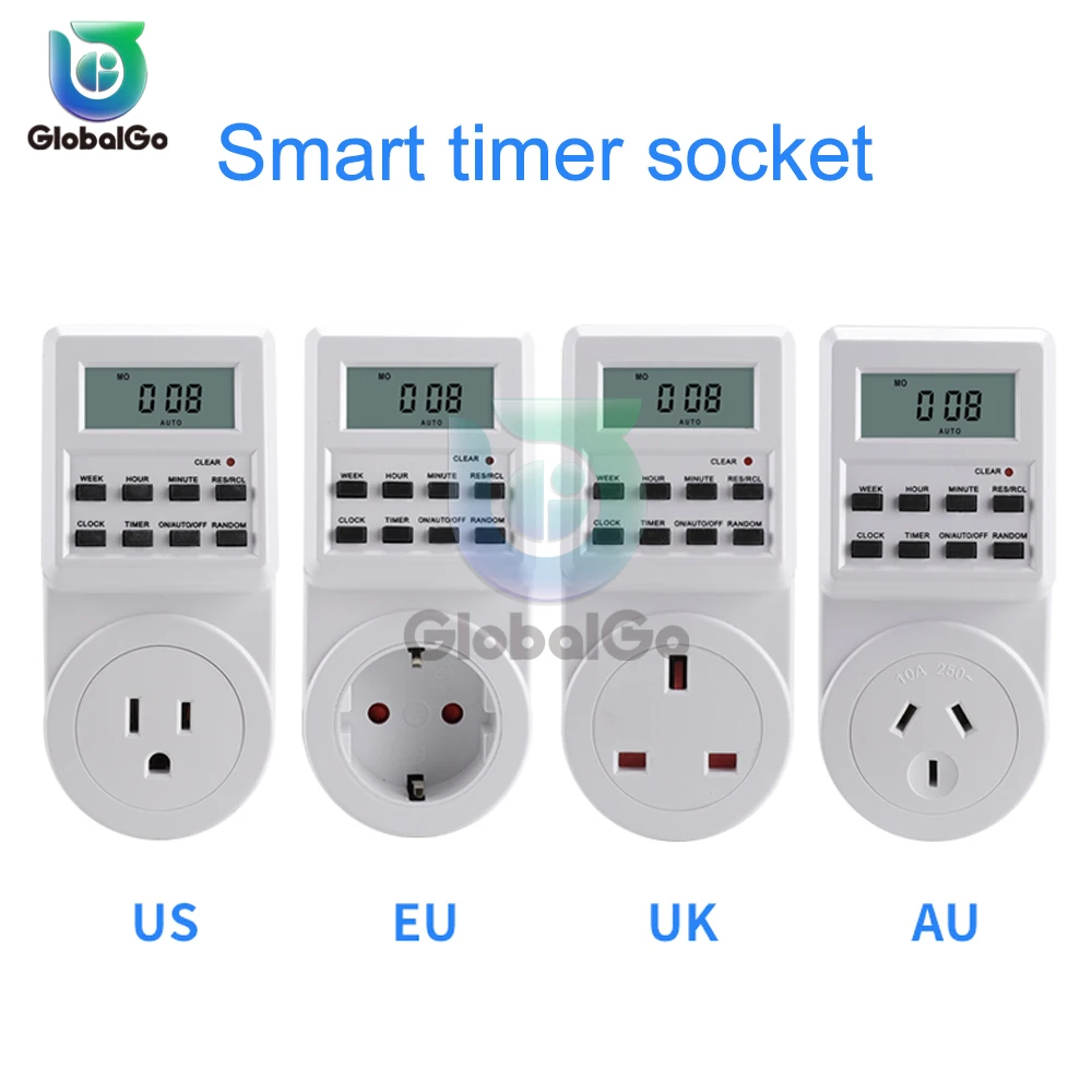 EU UK US AU Plug Digital Programmable Electrical Wall Plug-in Power Socket Timer Switch Outlet Time Clock 220V 110V AC