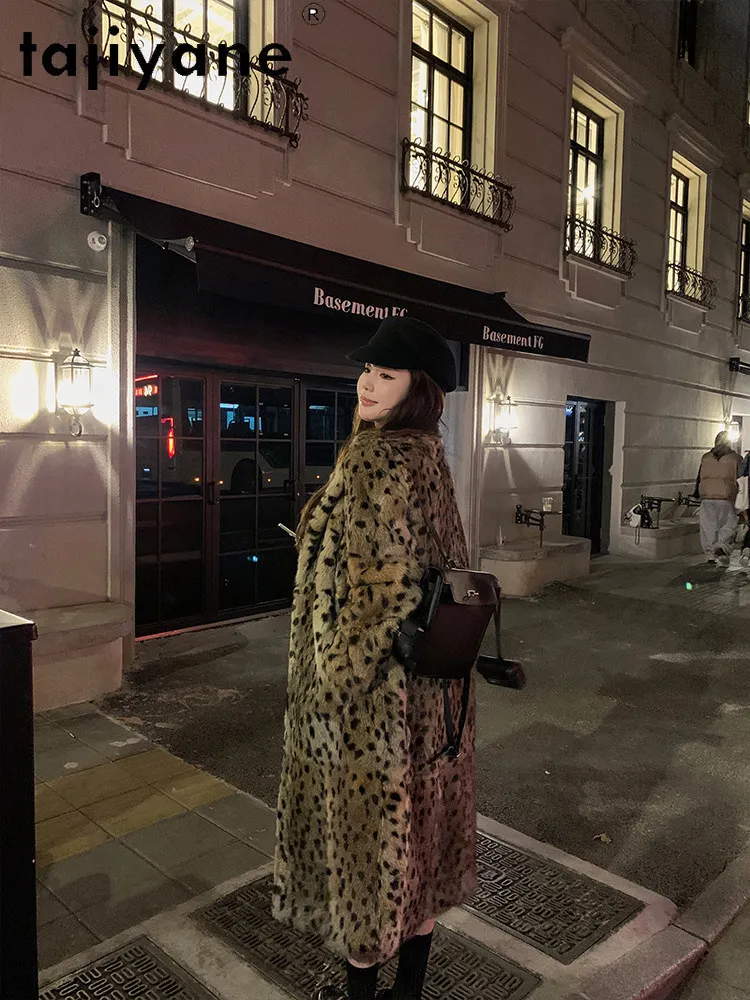 TAJIYANE Natural Rabbit Fur Jacket Women Retro Leopard Print Long Fur Coats Premium Winter Real Fur Coat Woman Clothes 105cm2026
