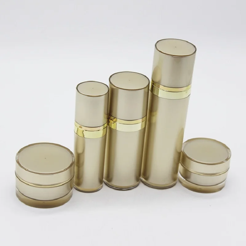 gold acrylic straight round shape bottle jar pot tin mask gel cream essence gel moisture toner foundation toilet wate