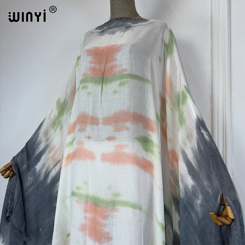 WINYI Africa summer dress Tie-dyed sexy dress Women elegant robe Middle East Female kaftan abayas dubai luxury beach cover up