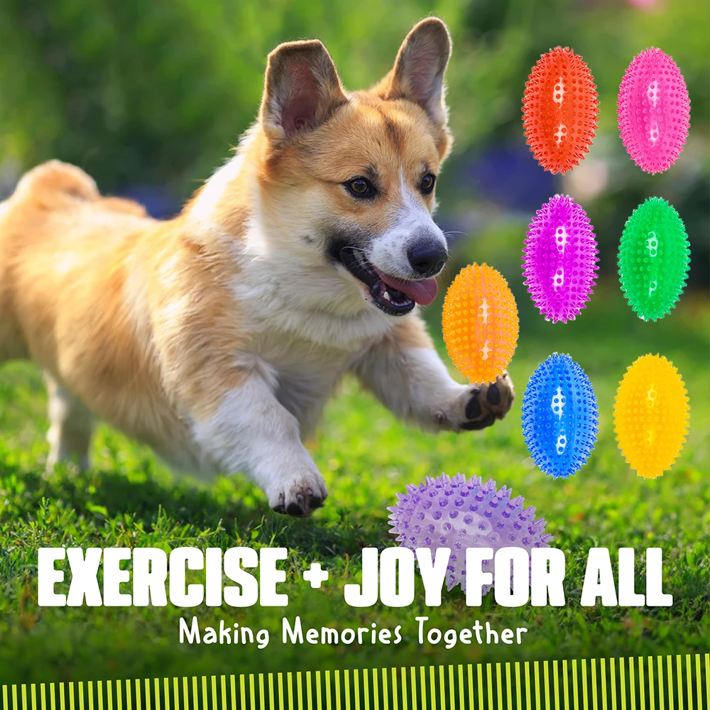 Juguete de Pelota Masticable para Perros TPR, con Sonido, con Púas, en Forma de Rugby, para Limpieza Dental, Resistente a Mordidas y Entrenamiento Interactivo