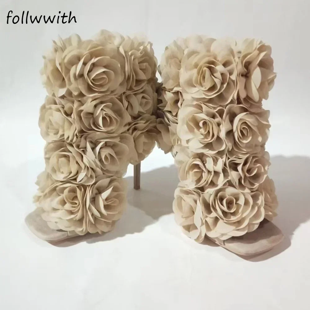 

Handmade Roses Square Toe Peep Toe Pumps Women Solid Flower Zipper Stiletto Heel 2024 Fashion Elegant High Heels Shoes for Party