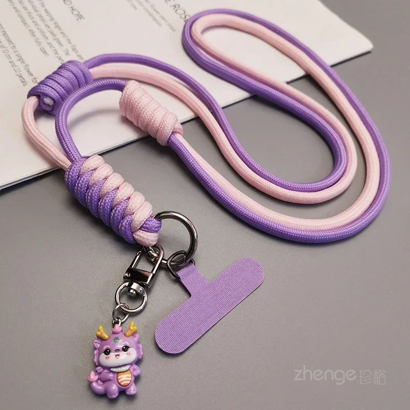 Adjustable Woven Cross-body Hanging Neck Dual-purpose Mobile Phone Lanyards with Anti Loss and Cute Pendant Phone Charms