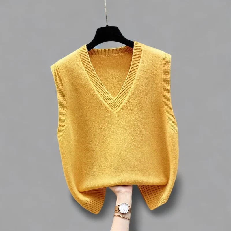 

Sweater Vest popular knitted sweater V-neck layered wear autumn winter vest female loose vest outer wear top Jumpers Sweaters ﻿