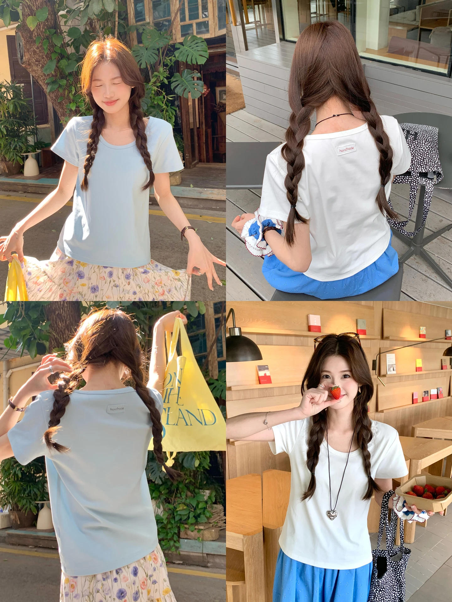 

White Cotton round Neck T-shirt Women's Summer Casual Loose Multi-layering Versatile Top Breathable Comfortable Skin-friendly
