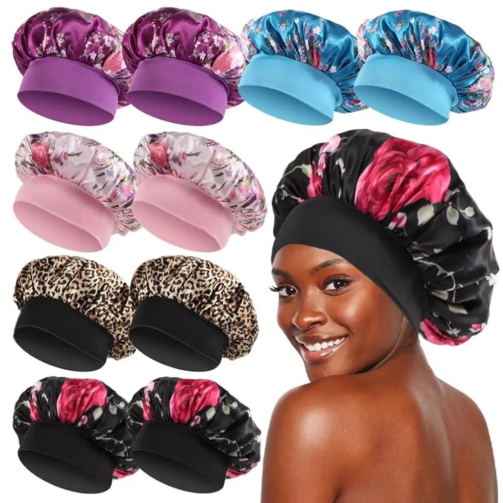 

10 Pcs Bonnet, Superior Satin Bonnet with Elastic Wide Band, Silk Hair Bonnet for Sleeping Women Men curly Dreadlock Braid H
