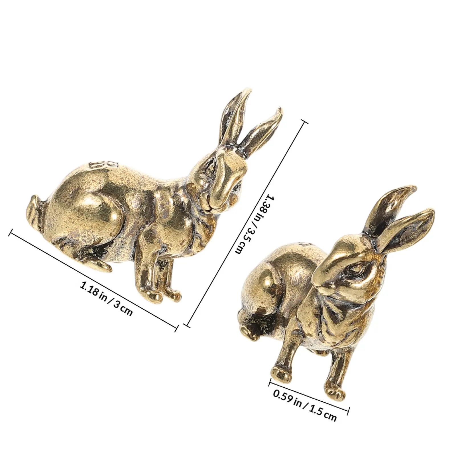 2Pcs Brass Tea Pet For Home Decor New Year Decor Vintage Statues Cute Miniature Bunny Desk Shelf Feng