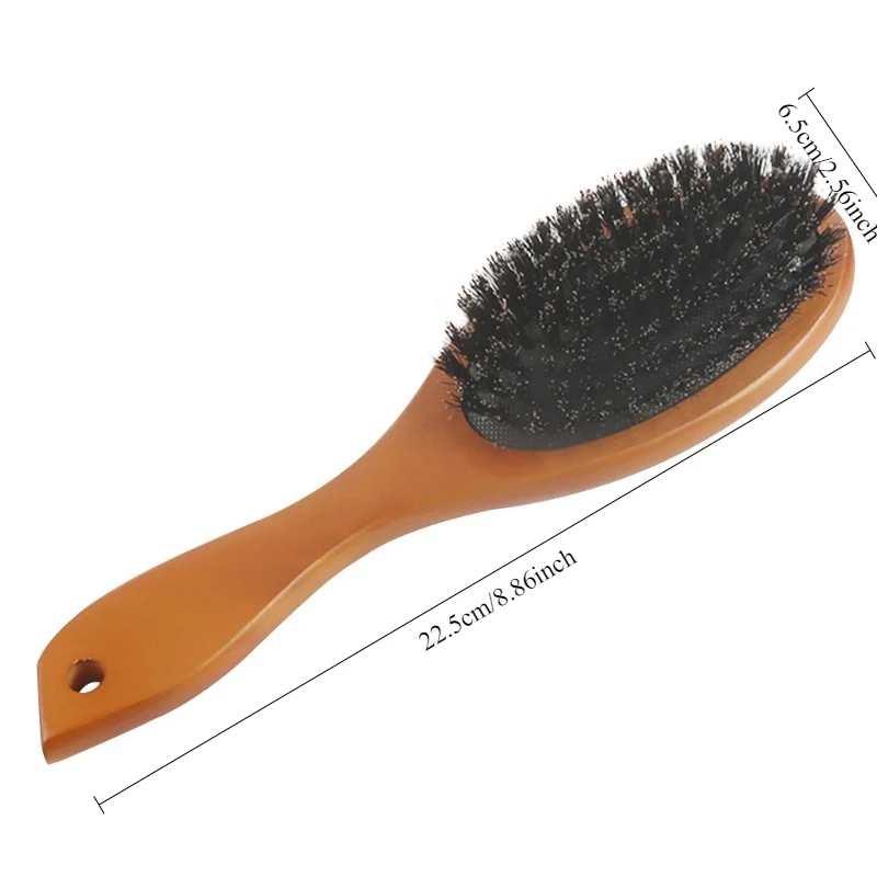 مشط فرشاة بشعيرات الخنزير الطبيعية، مضاد للكهرباء الساكنة، تصفيف الشعر البيضاوي، مشط أنيق، فرشاة شعر خشبية للنساء