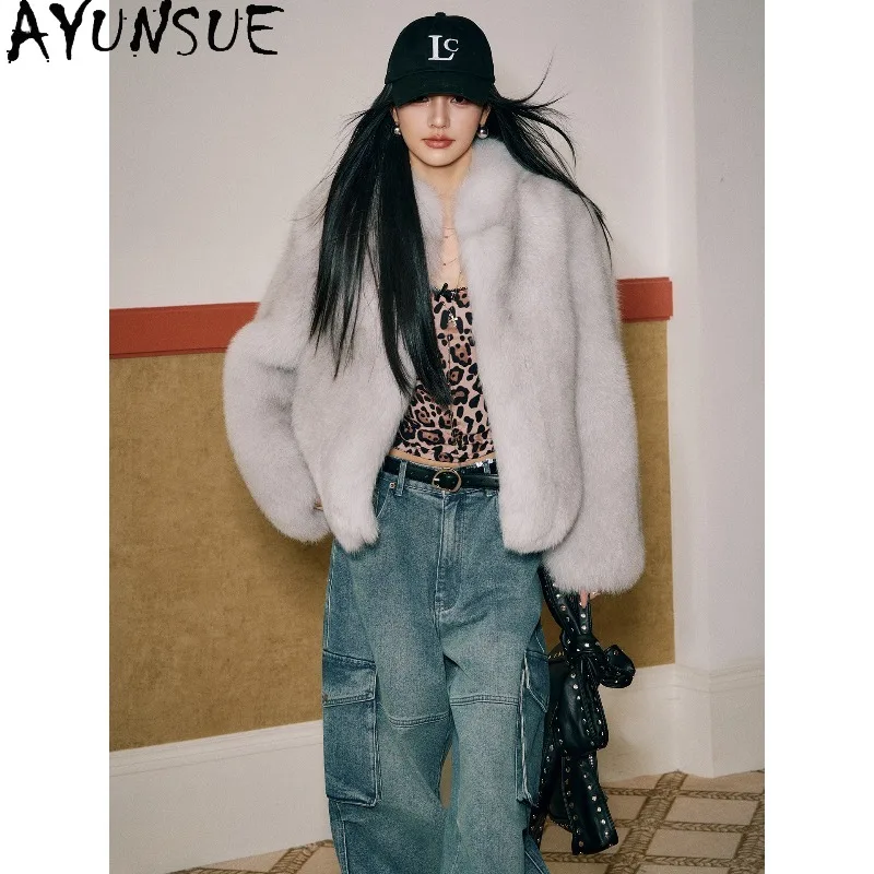 

AYUNSUE Real Fox Fur Coat Woman Luxury Stand Collar Fur Jacket Winter Warm Fur Coats Woman Clothes New in Outerwears Fourrure