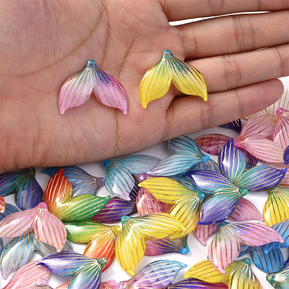 10 Stück bunte Meerjungfrauenschwanz-Charms 21 x 40 mm DIY handgefertigter Schmuck Zubehör Ohrringe Anhänger Dekoration – Detail 2