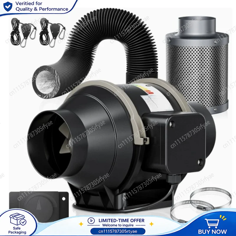4 Inch EC Inline Duct Fan with Knob Speed Controller Activated Carbon Filter Kit Odor Removal Ventilation Exhaust Set