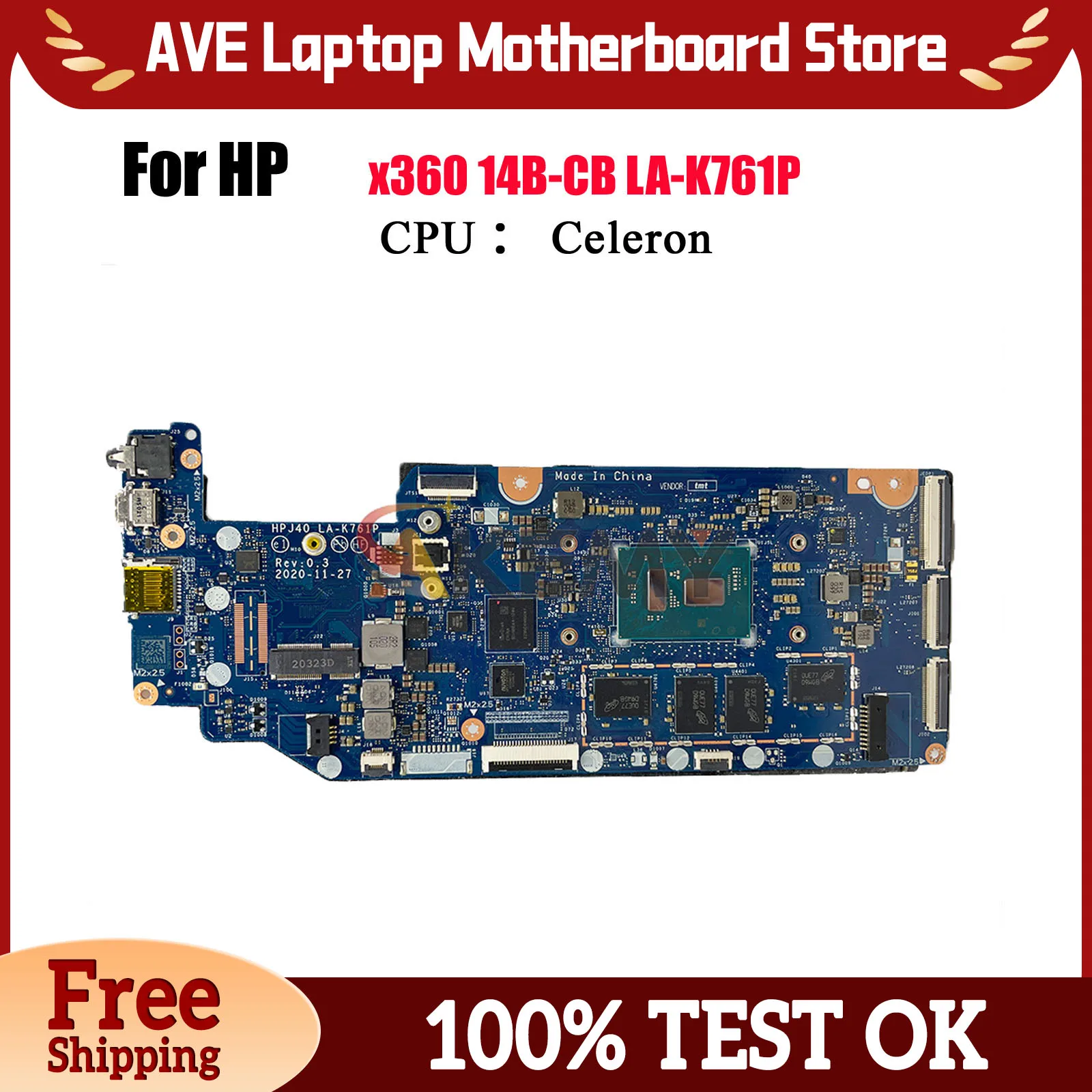 

LA-K761P для ноутбука HP Chromebook X360 14B-CB, материнская плата M47681-001 с процессором N4000 N4500 N6000, 4 ГБ ОЗУ, 64 ГБ SSD, 100% тестирование