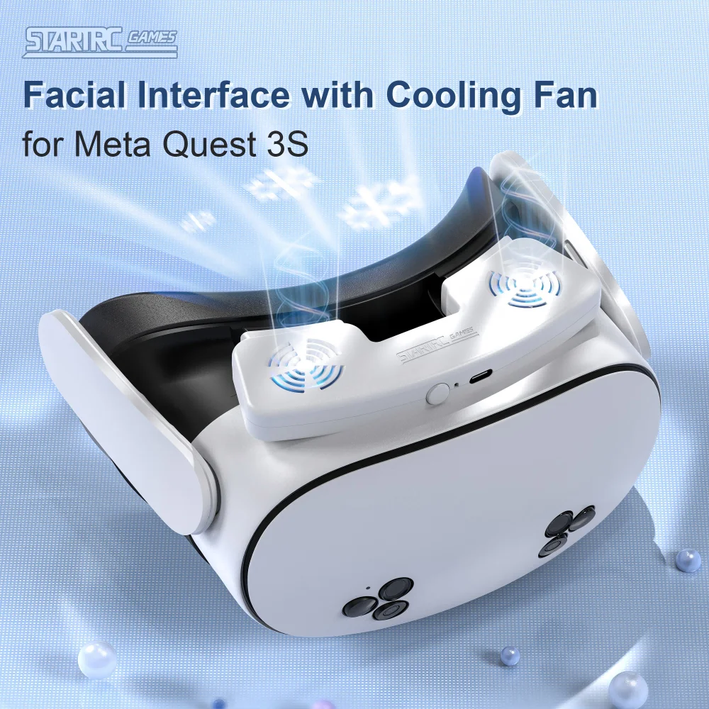 

4 in 1 Face Mask Cover Cooling Fan For Meta Quest 3S Case Replacement Face Pad Anti-Sweat Mask VR Glasses Cooling Fan Mask Set