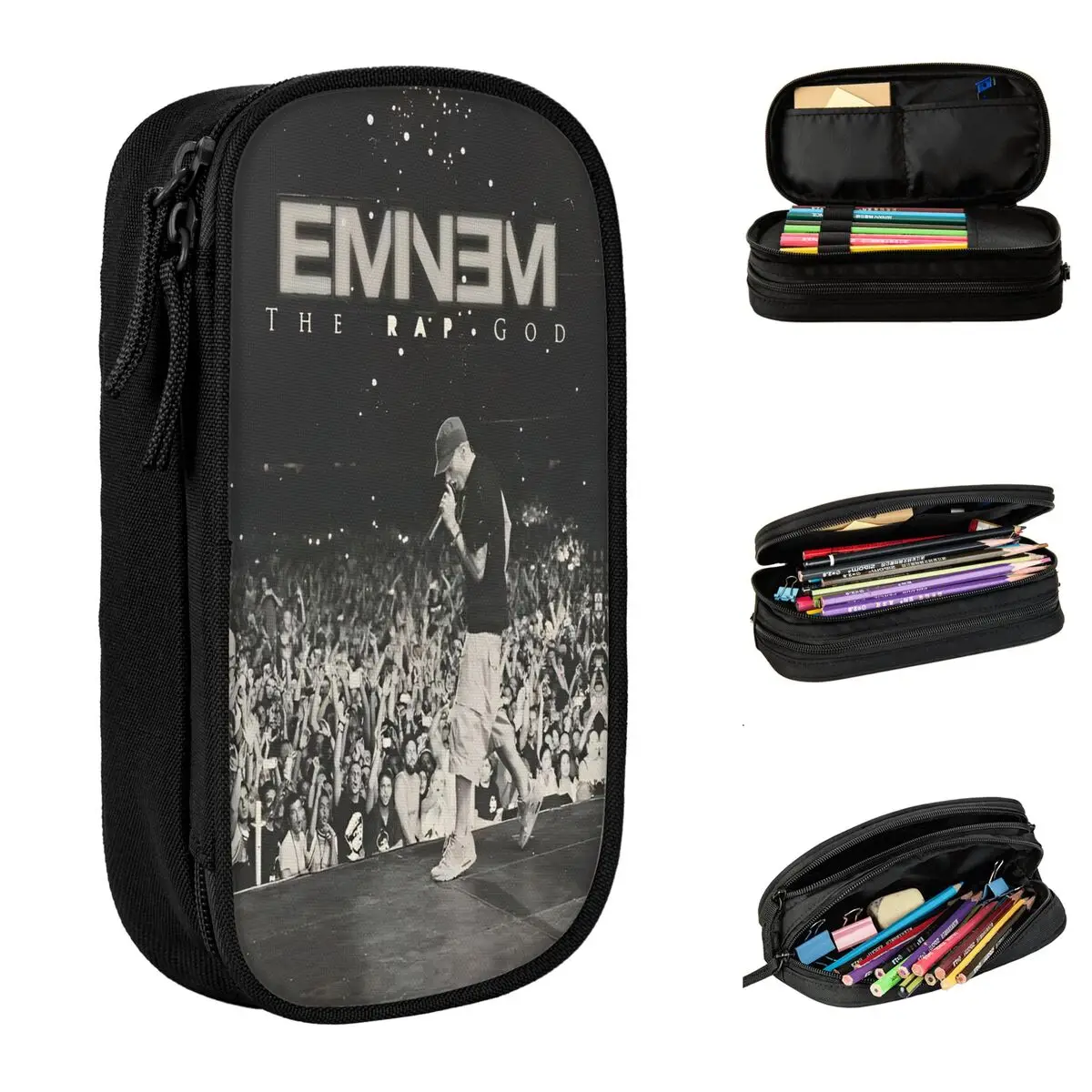 Large-capacity Pen Box Eminem Slim Shady Music Rap Merch Double Layer Pencilcase Women Make Up Bag Birthday Gift