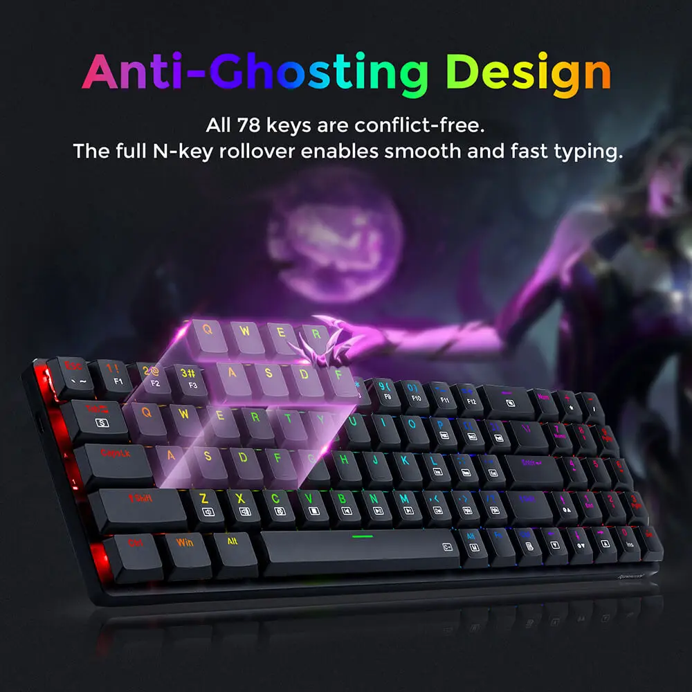 REDRAGON ASHE K626P-KB لوحة المفاتيح الميكانيكية 78 مفاتيح USB السلكية RGB المدمجة الألعاب لوحة المفاتيح مع Numpad الأزرق التبديل للكمبيوتر