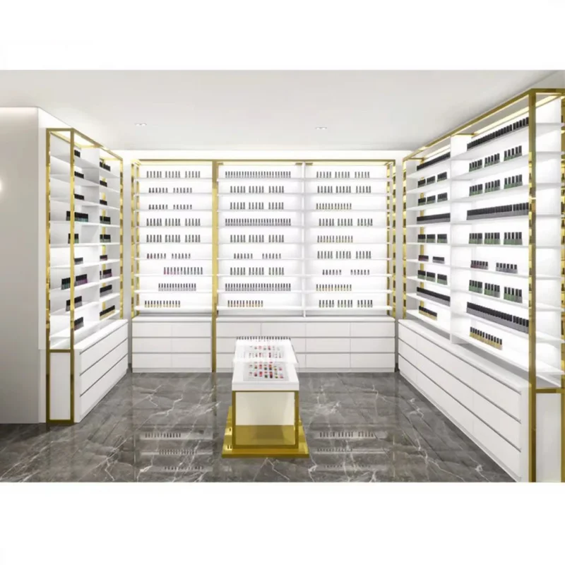 

Customize.Elegant Wooden Perfume Store Display Racks Customized Wall Cabinet Beauty Shop Decor