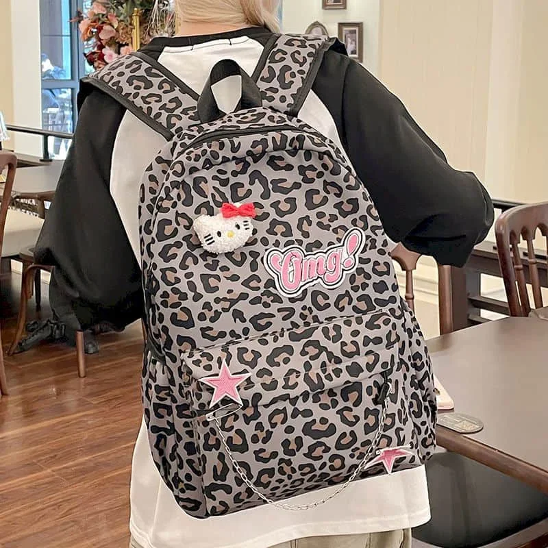 Harajuku Backpacks Kawaii Leopard Print Korean Fashion Waterproof Nylon Students School Bags Versatile High-capacity Travel Bags