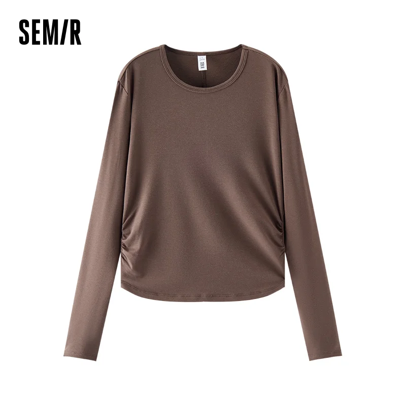 

Semir Long Sleeve Tees Women Short Slim Fit 2025 New Thermal Fleece Solid Winter Versatile Top Woman Clothes Bts
