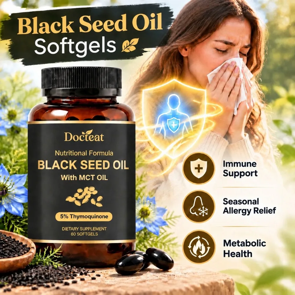 Black Seed Oil Softgels Support Immune & Metabolic Health and Relief Seasonal Allergies with MCT Oil & 5% Thymoquinone 60 Count