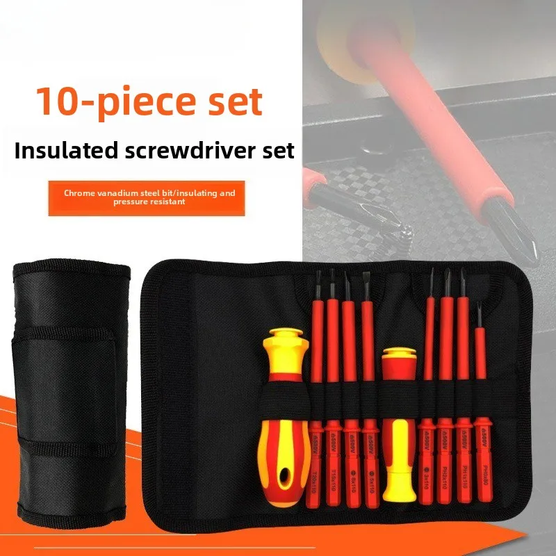 

Набор изолированных отверток VDE, 10 шт., 500 В, магнитные наконечники, сменные лезвия, профессиональные инструменты для электриков с портативным футляром