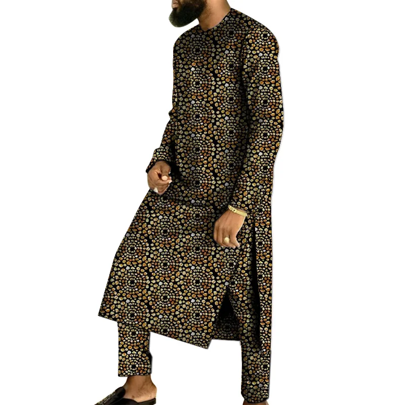 Tailor Made Men\'s Festival Suit Long Shirt With Trouser Male Nigerian Print Robe Set African Traditional African Outfits