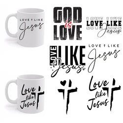 6Pcs 3D UV DTF Love Christ Black Letter Transfer Sticker Wraps Cup Fashion Waterproof Durable Decals DIY Jesus God Computer