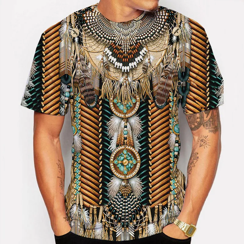 

2022 summer retro Indian style T-shirt men's fashion streetwear round neck quick-drying short-sleeved loose T-shirt