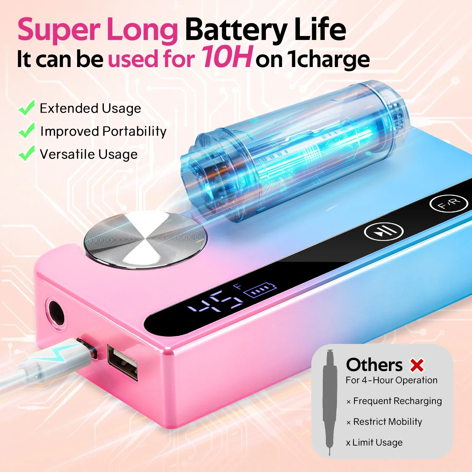 New 45000RPM Electric Nail Drill Machine Set Rechargeable Low Noise Gel Nail Polish Sander File For Manicure Salon Tool V7