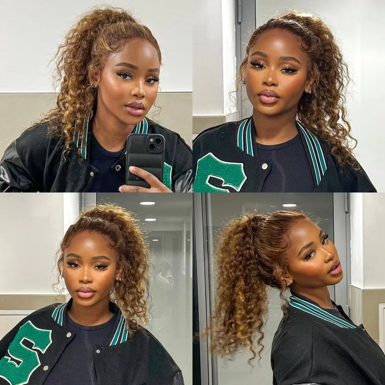 250Density Deep Wave Human Hair Wig 360 Full Lace Front with Hidden Strap 4/27 Blonde Highlights Pre Plucked Brazilian Curly Wig image 4