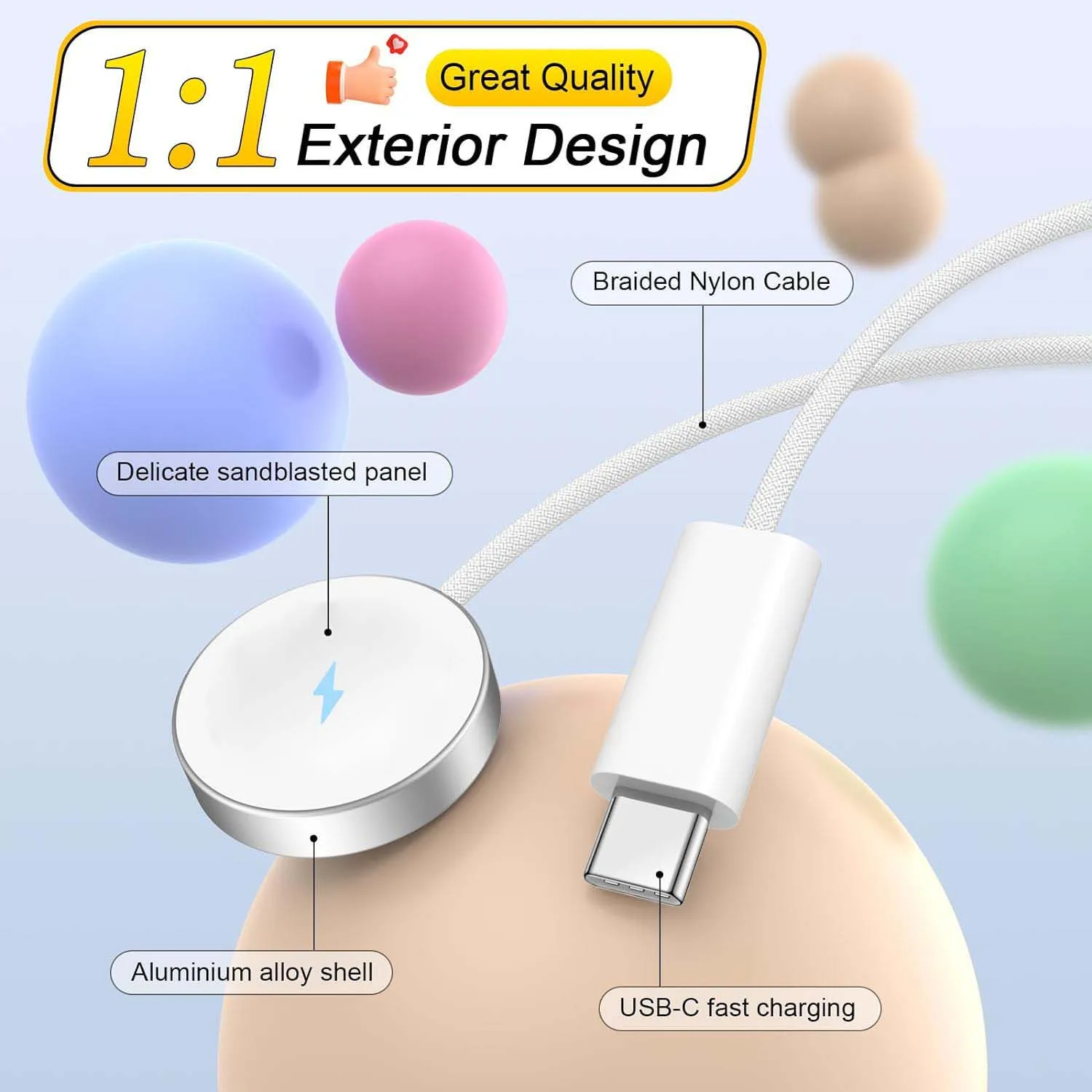 고속 충전 USB C 시계 충전기 코드, 애플 워치 호환, 마그네틱 워치 충전 케이블, 워치 시리즈 9 8 호환