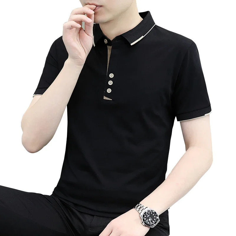 BROWON 2024 New Summer Top Men\'s Casual Polo Shirt Solid Color Short Sleeved MinimaList Polo T-shirt Men\'s Clothing T Shirt