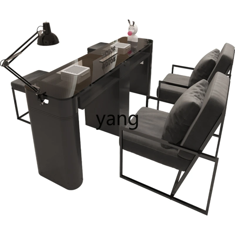 

CX Tempered Glass Nail Table and Chair Suit Assemblage Zone Vacuum Cleaner Simple and Light Luxury Manicure Table