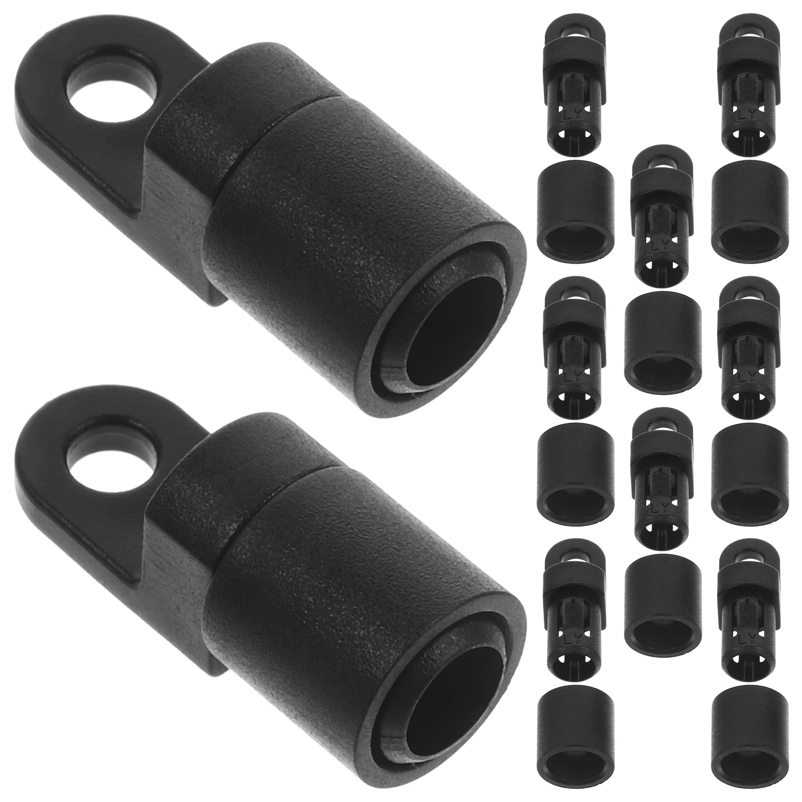 

10pcs Elastic Cord Fixed Buckle Bungee End Hook Boat Rigging Replacement Black Tie Down Rope Connector for Kayak Canoe Cargo