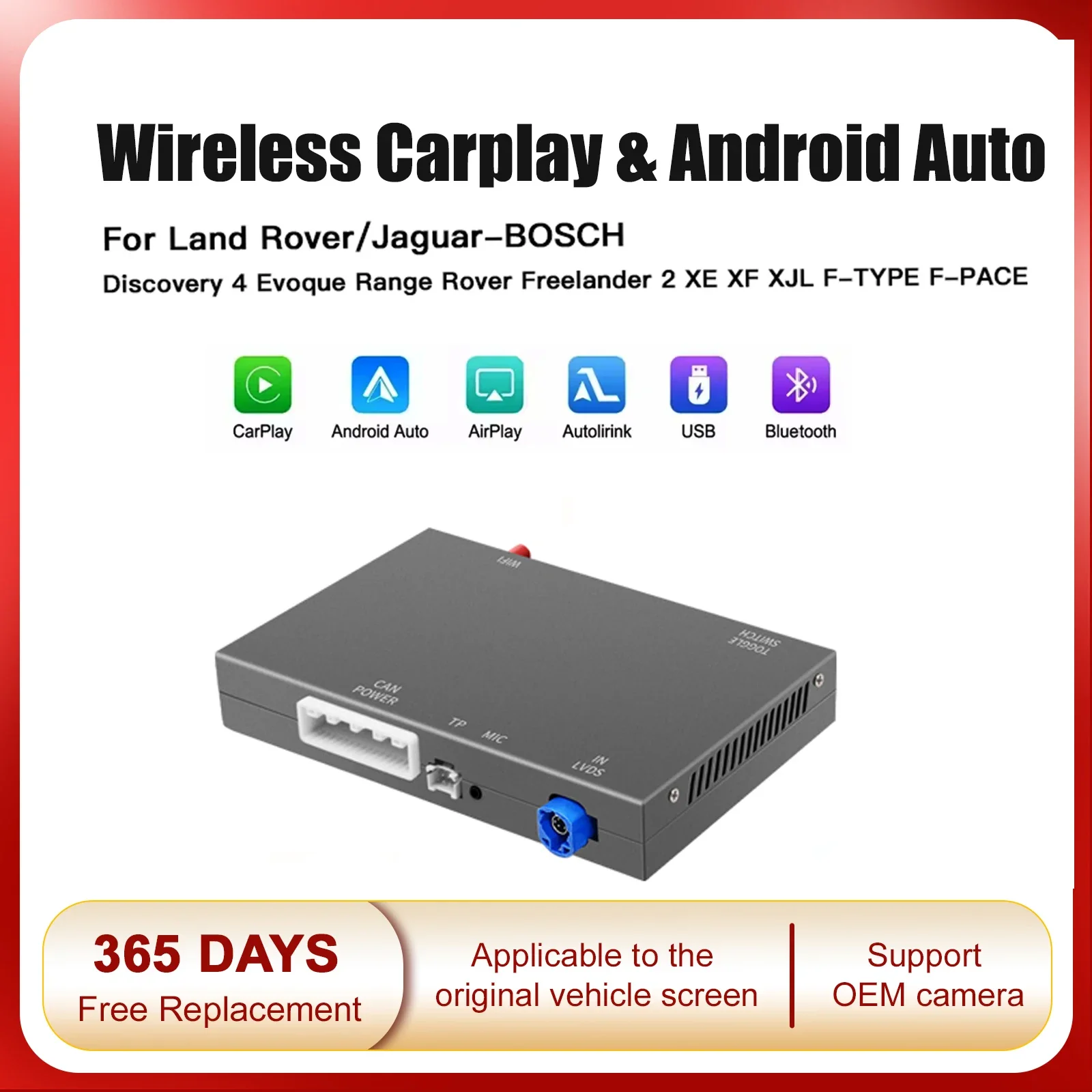 AUTOABC inalámbrico Carplay Android Auto se adapta a Land Rover Jaguar Bosch Discovery 4 Evoque Freelander 2 XE XF XJ Bosch Harma Host