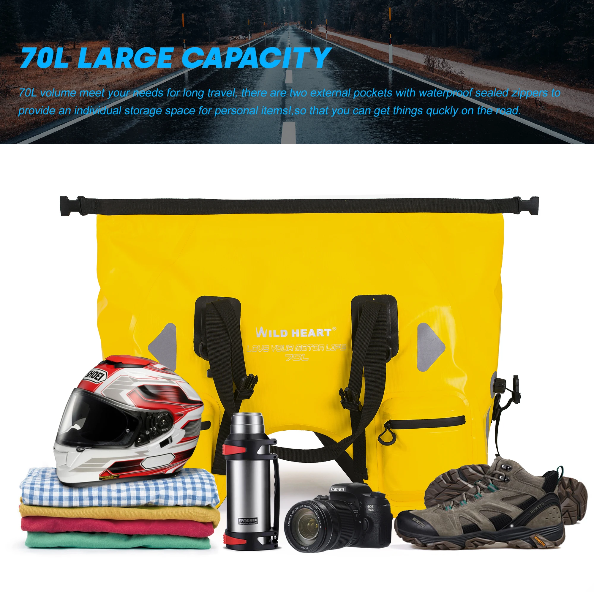 70L U-Shaped Waterproof Motorcycle Rear Seat Tail Bag Motorbike Touring Luggage Pack Moto Travel Riding Storage Gear