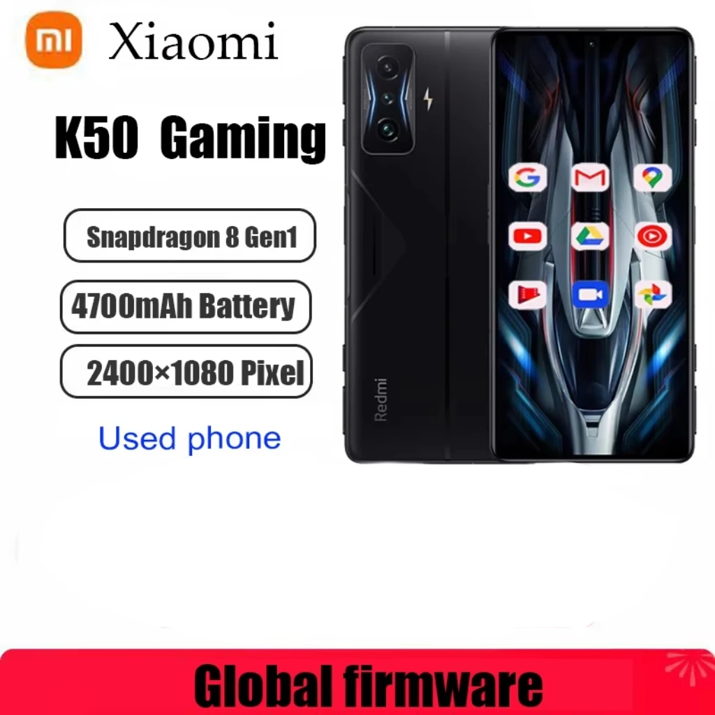 Firmware global xiaomi redmi k50 gaming 5g smartphone qualcomm snapdragon 8 gen1 64mp impressão digital lateral 6.67 “120w telefone usado