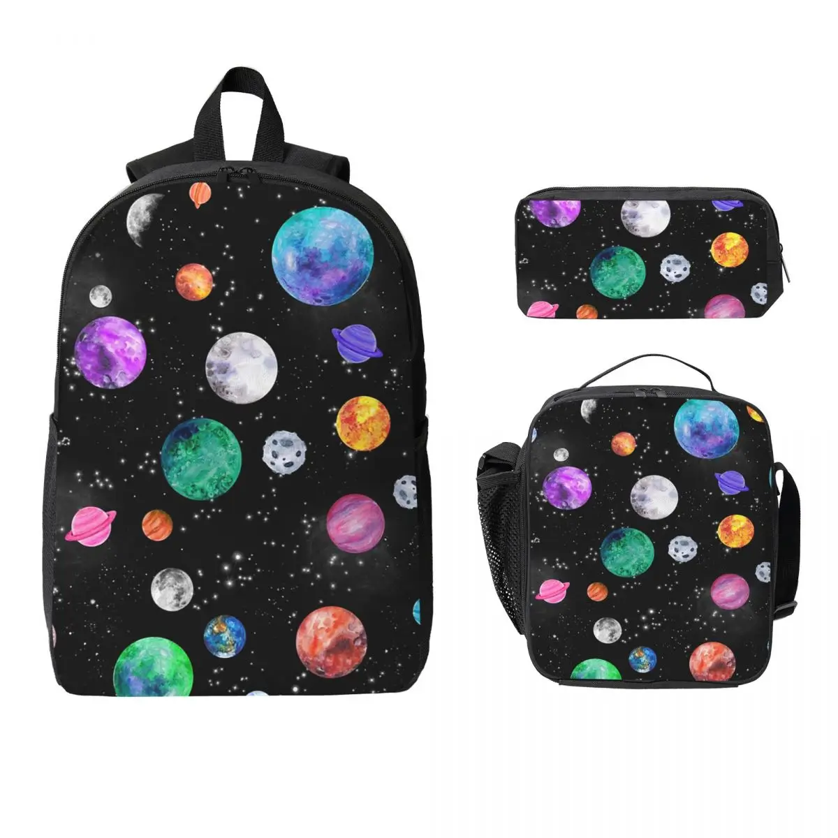 

Watercolor Galaxy Planets In Outer Space Backpack Boys Girl BookBag School Bag Shoulder Bags 3ps Insulated Lunch Bag Pencil Case