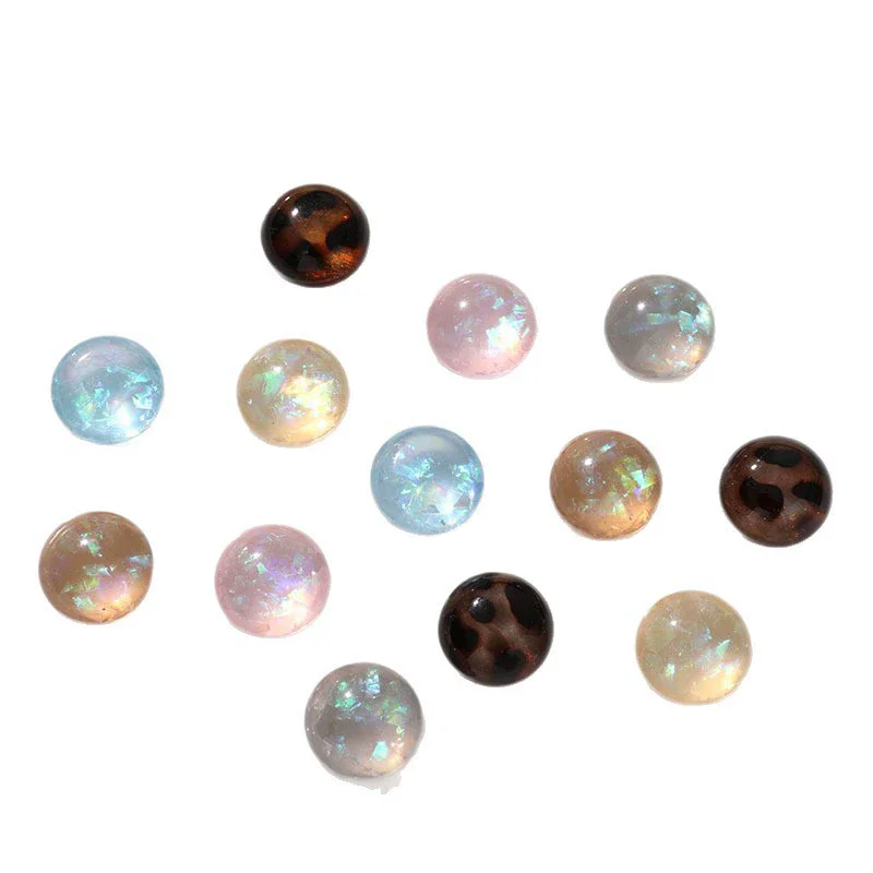 100PCS Plated Aurora Round Bead Bead Resin Jewelry Patch DIY Earstuds Earrings Keychain Accessories Materials