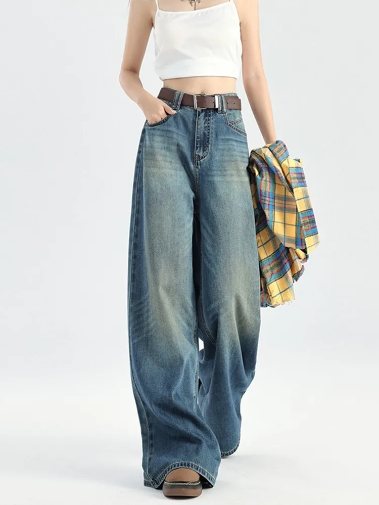 

ZHISILAO Baggy Wide Leg Straight Jeans Women Vintage Casual High Waist Full Length Denim Pants Streetwear 2024