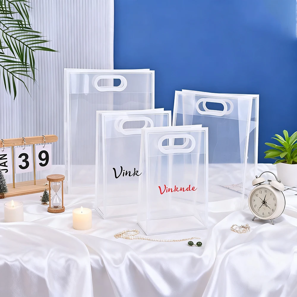

100Pcs Custom PP Clothes Wedding Candy Gift Packaging Bag Travel Transparent Waterproof Frosted Plastic Shopping Bag with Handle