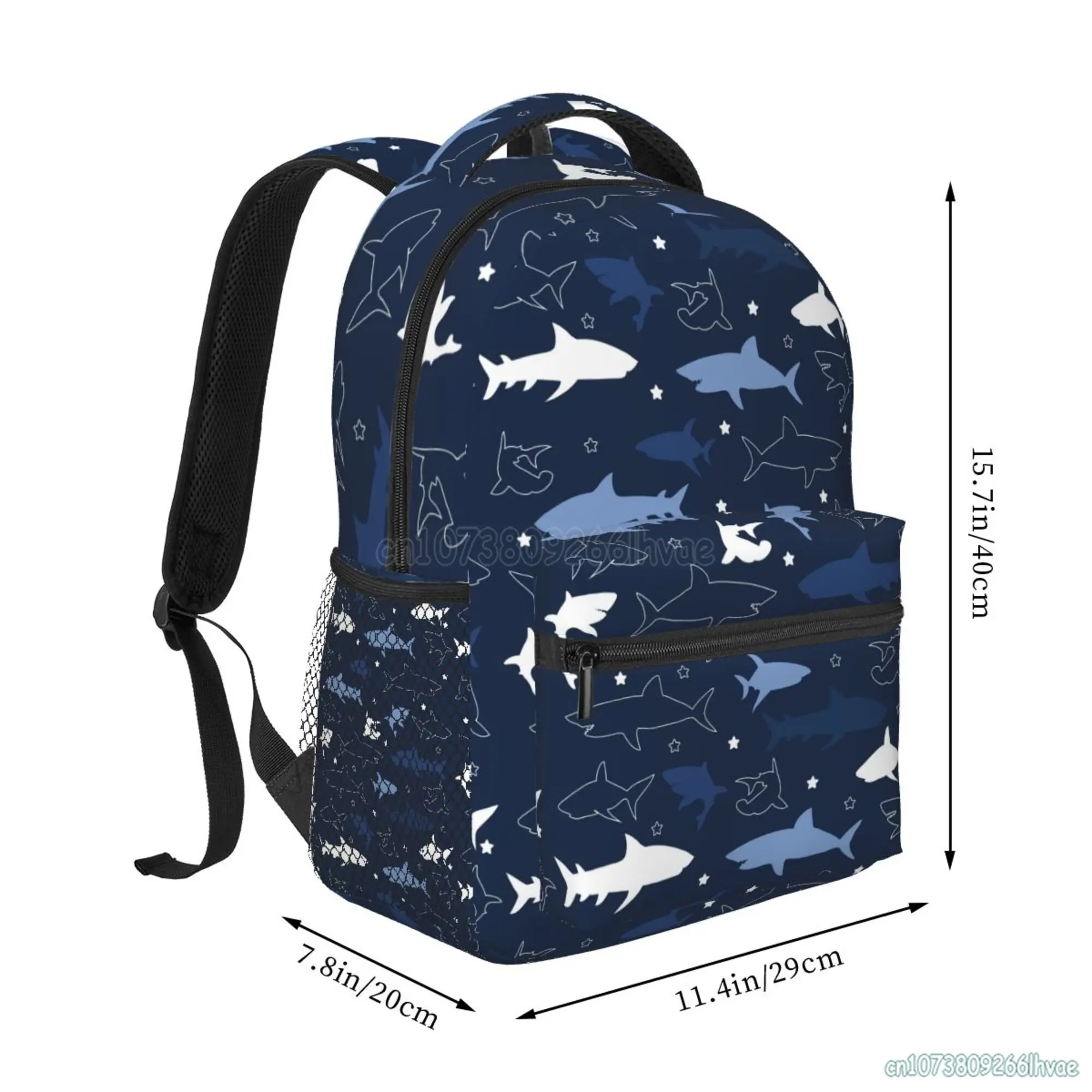 Cartoon Sharks Pattern Student School Bag Travel Laptop Backpack 15.6 Inch Durable Lightweight Book Bag Hiking Camping Daypack