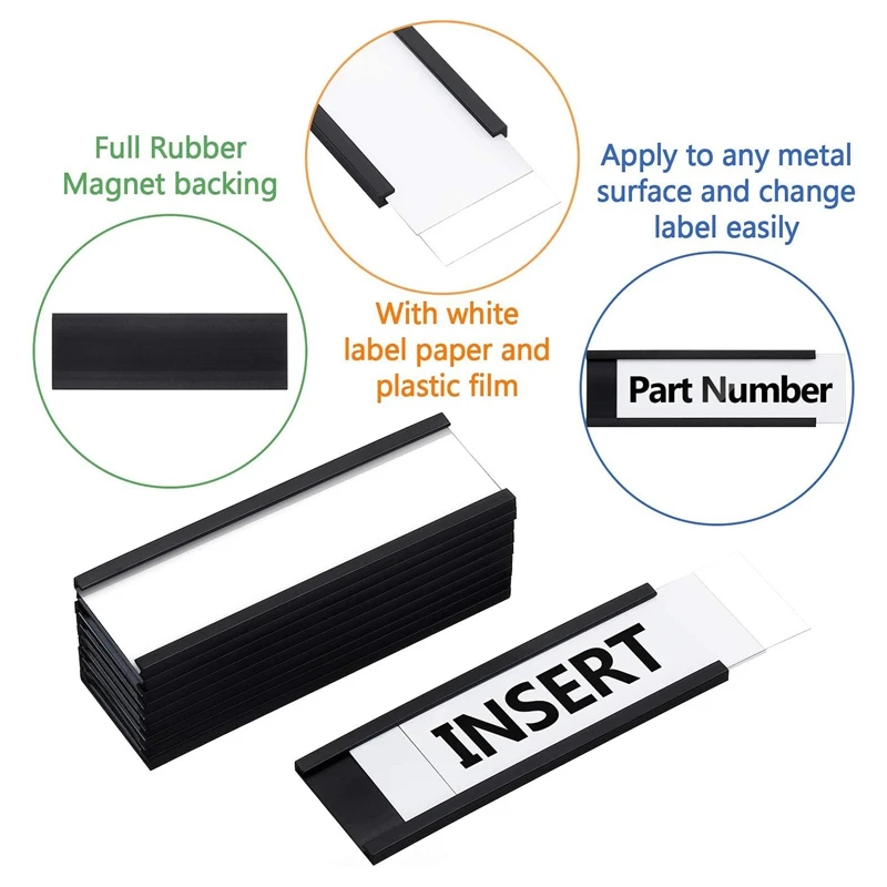 마그네틱 데이터 카드 홀더가 있는 마그네틱 라벨 홀더, 금속 선반용 투명 플라스틱 보호기, 1x3 인치, 50 개
