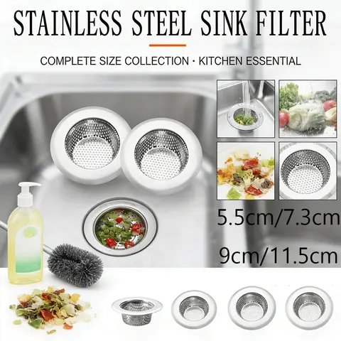 1Pcs Kitchen Sink Drain Strainer , Stainlesss Steel Fine Mesh Filter Catches Food Scraps, Easy to Clean Basket & Cover